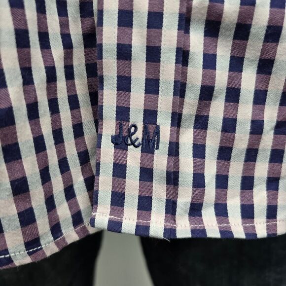 JOHNSTON & MURPHY Dress Shirt Sz M Tailored fit Contrast Flip Cuff Gingham check - Picture 8 of 12
